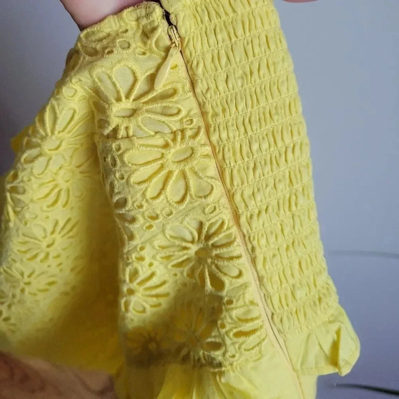 J. Crew, New, Yellow Cross Back Smocked Waist Peplum Eyelet Top, Size XL - Picture 7 of 15